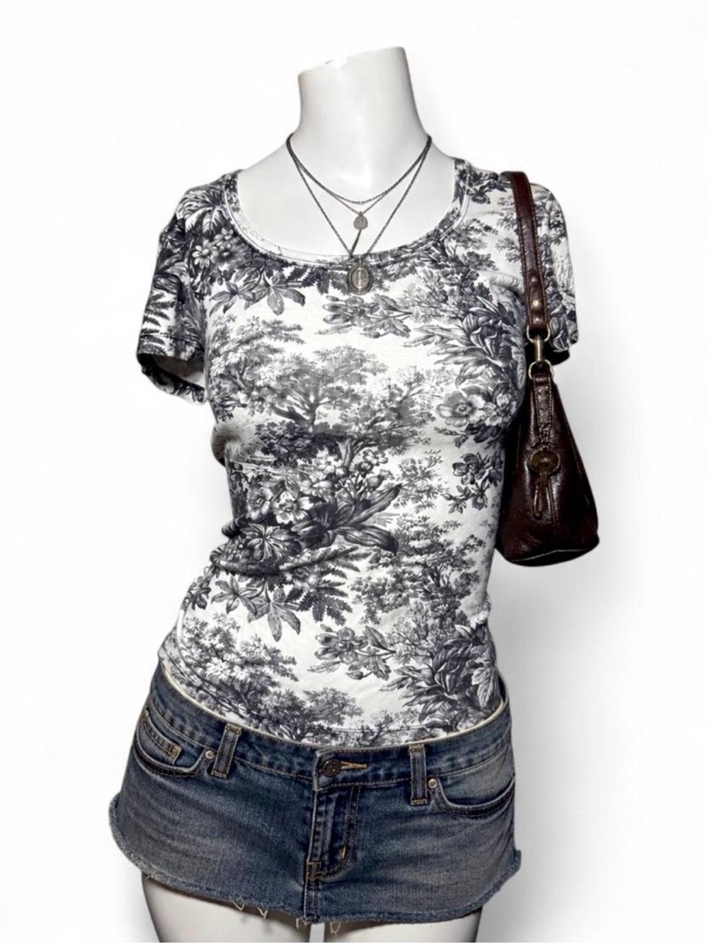 St. John’s Bay Black White Toile Floral Baby Tee Small
